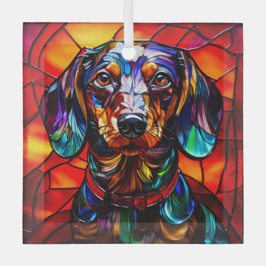 Teckel Hond "Glas in lood" Glas Ornament (Voorkant)