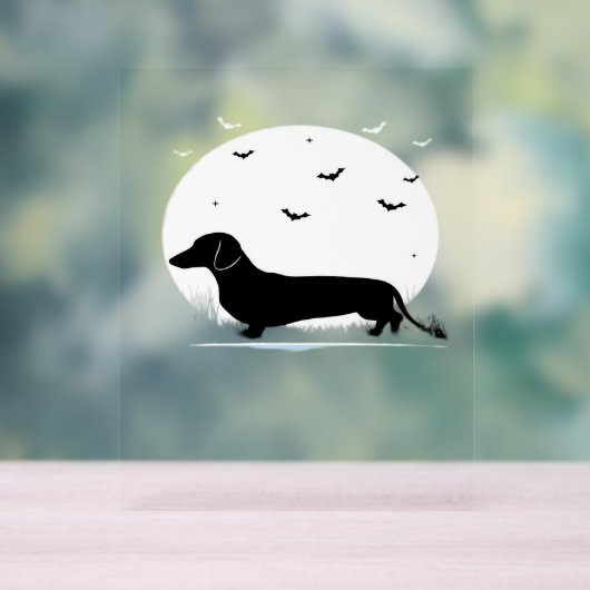 Teckel Hond – Halloween Moon Silhouette Classic Acryl Bord (Neutraal)