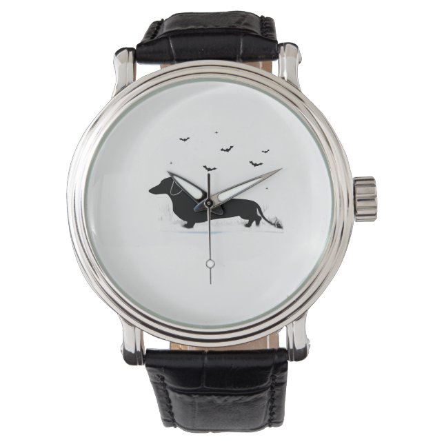 Teckel Hond – Halloween Moon Silhouette Classic Horloge (Voorkant)
