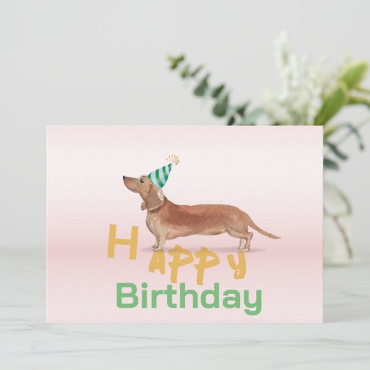 Teckel Hond Happy Birthday Party Uitnodiging (Staand voorkant)