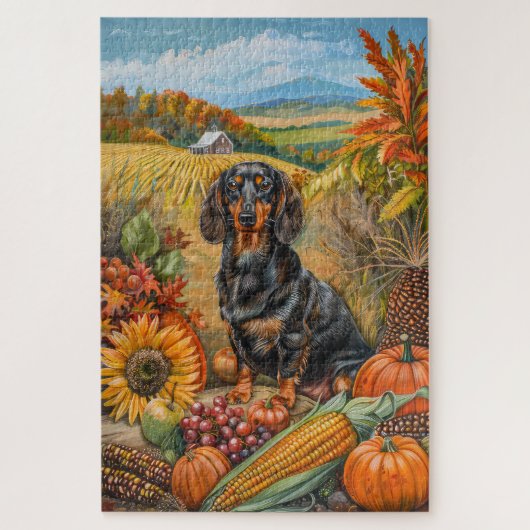 Teckel Hond Herfst Oogst Thanksgiving Legpuzzel (Verticaal)