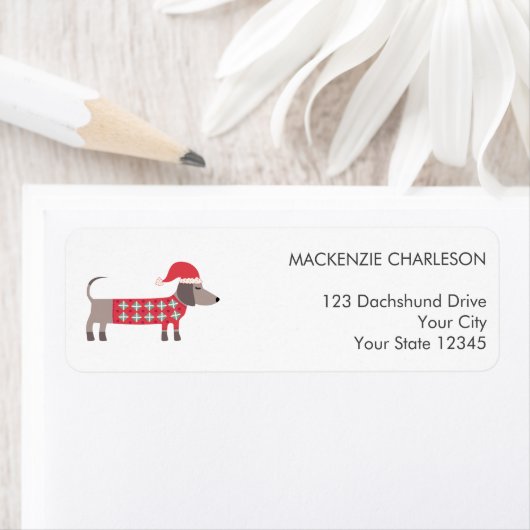 Teckel Hond in Kerst Pet Retour Adres Etiket (Insitu)