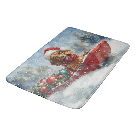 Teckel Hond in Sledge Laat het Sneeuw Kerstmis Badmat (Gekanteld)
