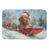 Teckel Hond in Sledge Laat het Sneeuw Kerstmis Badmat (Voorkant)