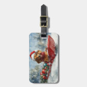 Teckel Hond in Sledge Laat het Sneeuw Kerstmis Bagagelabel (Voorkant verticaal)