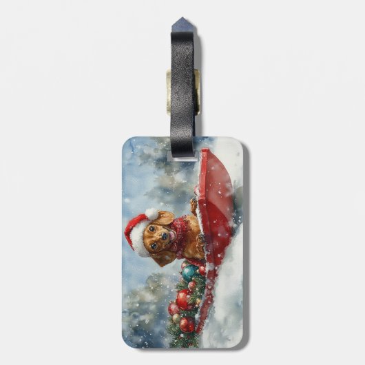 Teckel Hond in Sledge Laat het Sneeuw Kerstmis Bagagelabel (Achterkant verticaal)