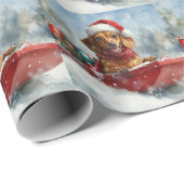Teckel Hond in Sledge Laat het Sneeuw Kerstmis Cadeaupapier (Rol Hoek)
