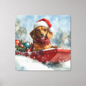 Teckel Hond in Sledge Laat het Sneeuw Kerstmis Canvas Afdruk (Voorkant)