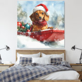 Teckel Hond in Sledge Laat het Sneeuw Kerstmis Canvas Afdruk (Insitu (Slaapkamer))