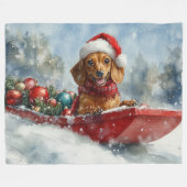 Teckel Hond in Sledge Laat het Sneeuw Kerstmis Fleece Deken (Voorkant (Horizontaal))