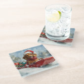 Teckel Hond in Sledge Laat het Sneeuw Kerstmis Glazen Onderzetter (Schuin)