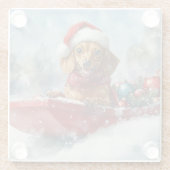 Teckel Hond in Sledge Laat het Sneeuw Kerstmis Glazen Onderzetter (Achterkant)