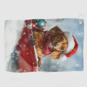 Teckel Hond in Sledge Laat het Sneeuw Kerstmis Golfhanddoek (Horizontaal)