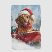 Teckel Hond in Sledge Laat het Sneeuw Kerstmis Golfhanddoek (Voorkant)