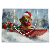 Teckel Hond in Sledge Laat het Sneeuw Kerstmis Groot Cadeauzakje (Voorkant)