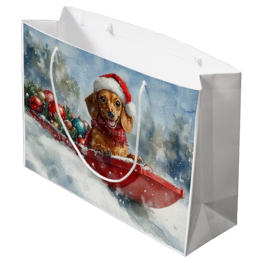 Teckel Hond in Sledge Laat het Sneeuw Kerstmis Groot Cadeauzakje (Achterkant Gekanteld)