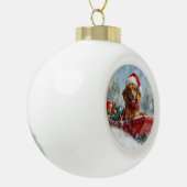 Teckel Hond in Sledge Laat het Sneeuw Kerstmis Keramische Bal Ornament (Links)
