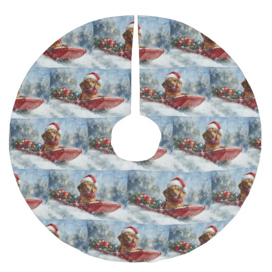 Teckel Hond in Sledge Laat het Sneeuw Kerstmis Kerstboom Rok (Voorkant)