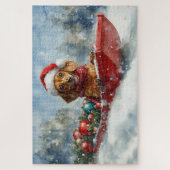 Teckel Hond in Sledge Laat het Sneeuw Kerstmis Legpuzzel (Verticaal)