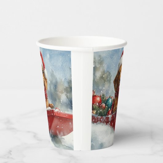 Teckel Hond in Sledge Laat het Sneeuw Kerstmis Papieren Bekers (Rechts)