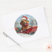 Teckel Hond in Sledge Laat het Sneeuw Kerstmis Ronde Sticker (Envelop)