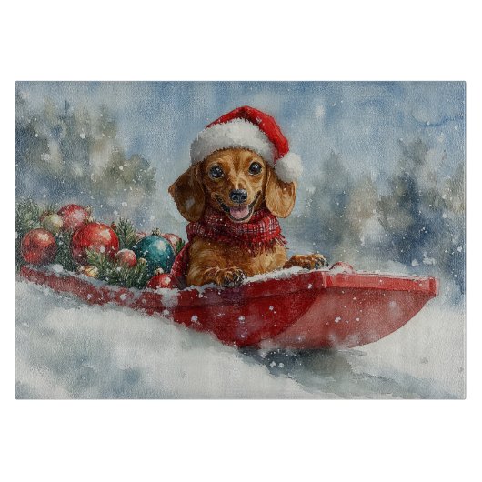 Teckel Hond in Sledge Laat het Sneeuw Kerstmis Snijplank (Voorkant)