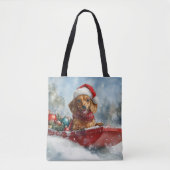 Teckel Hond in Sledge Laat het Sneeuw Kerstmis Tote Bag (Voorkant)