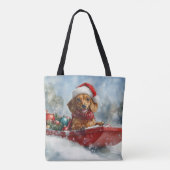Teckel Hond in Sledge Laat het Sneeuw Kerstmis Tote Bag (Achterkant)