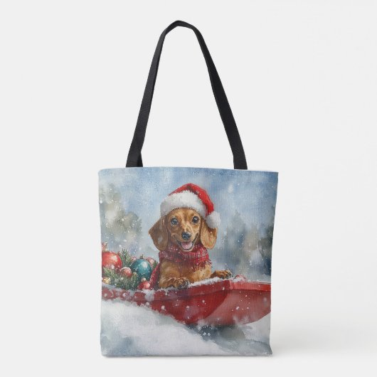 Teckel Hond in Sledge Laat het Sneeuw Kerstmis Tote Bag (Achterkant)