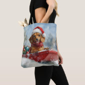 Teckel Hond in Sledge Laat het Sneeuw Kerstmis Tote Bag (Dichtbij)