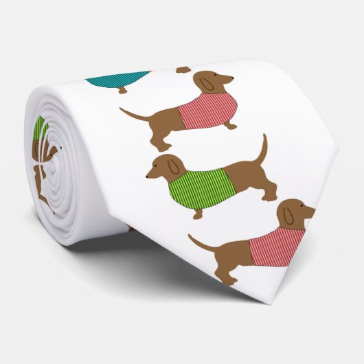 Teckel Hond In Trui Patroon Fun Stropdas (Opgerold)