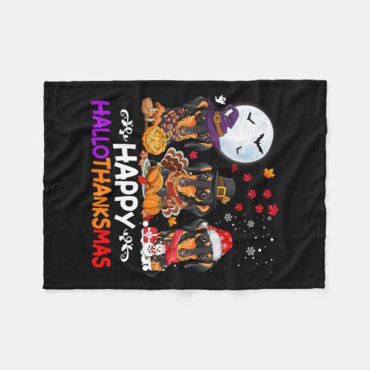 Teckel Hond Kerst Happy Hallothankmas Bedankt Fleece Deken (Voorkant (Horizontaal))