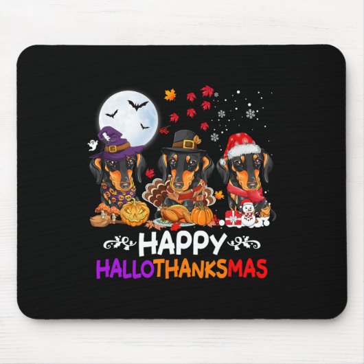 Teckel Hond Kerst Happy Hallothankmas Bedankt Muismat (Voorkant)