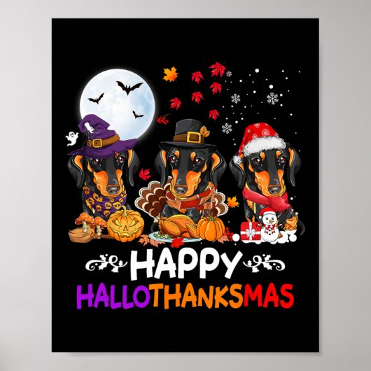Teckel Hond Kerst Happy Hallothankmas Bedankt Poster (Voorkant)
