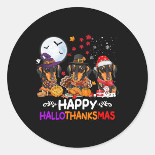 Teckel Hond Kerst Happy Hallothankmas Bedankt Ronde Sticker
