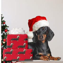 Teckel Hond Kerst Rode Kerstman Hoed Cadeaupapier
