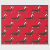 Teckel Hond Kerst Rode Kerstman Hoed Cadeaupapier (Vlak)