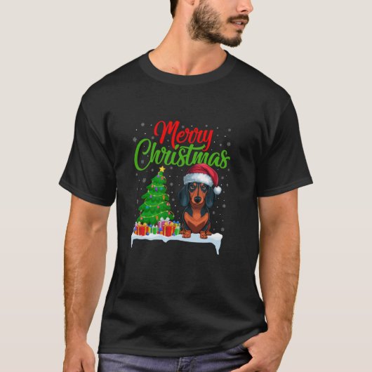 Teckel Hond Kerstboom Lights Xmas Teckel T-shirt (Voorkant)