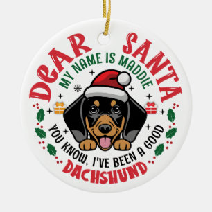 Teckel Hond Kerstman Gepersonaliseerde Kerstronde Keramisch Ornament