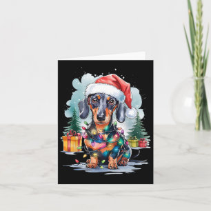 Teckel Hond Kerstman Hoed Kerstverlichting Tree Wi Kaart