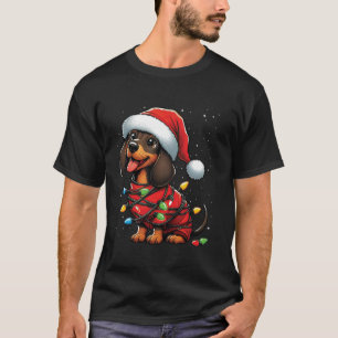 Teckel Hond Kerstverlichting Kerstman Hoed Kerstsn T-shirt
