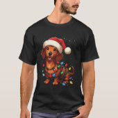 Teckel Hond Kerstverlichting Kerstman Hoed Kerstsn T-shirt (Voorkant)