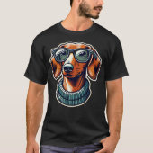 Teckel Hond met Brillen Pop Art Style T-shirt (Voorkant)