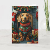Teckel Hond Met Kerstcadeaus Open haard Kaart (Voorkant)