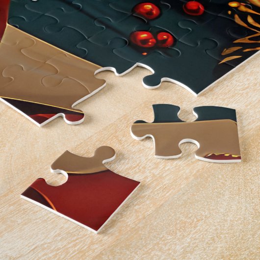 Teckel Hond Met Kerstcadeaus Open haard Legpuzzel (Zijkant)