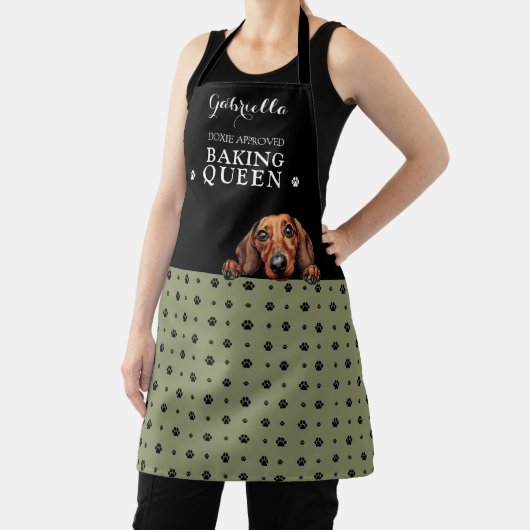 Teckel Hond Paw Print Salie Olijf Custom Schort (Insitu)