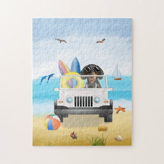 teckel Hond Rijden op het strand Legpuzzel (Verticaal)