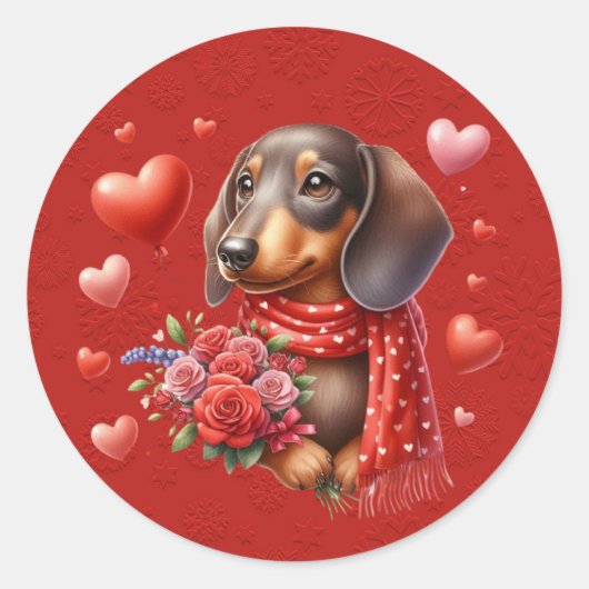 Teckel Hond Rode Valentijn Harten Ronde Sticker (Voorkant)