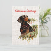 teckel hond rustieke kerstgroeten feestdagenkaart (Staand voorkant)