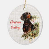  teckel hond rustieke kerstgroeten keramisch ornament (Links)